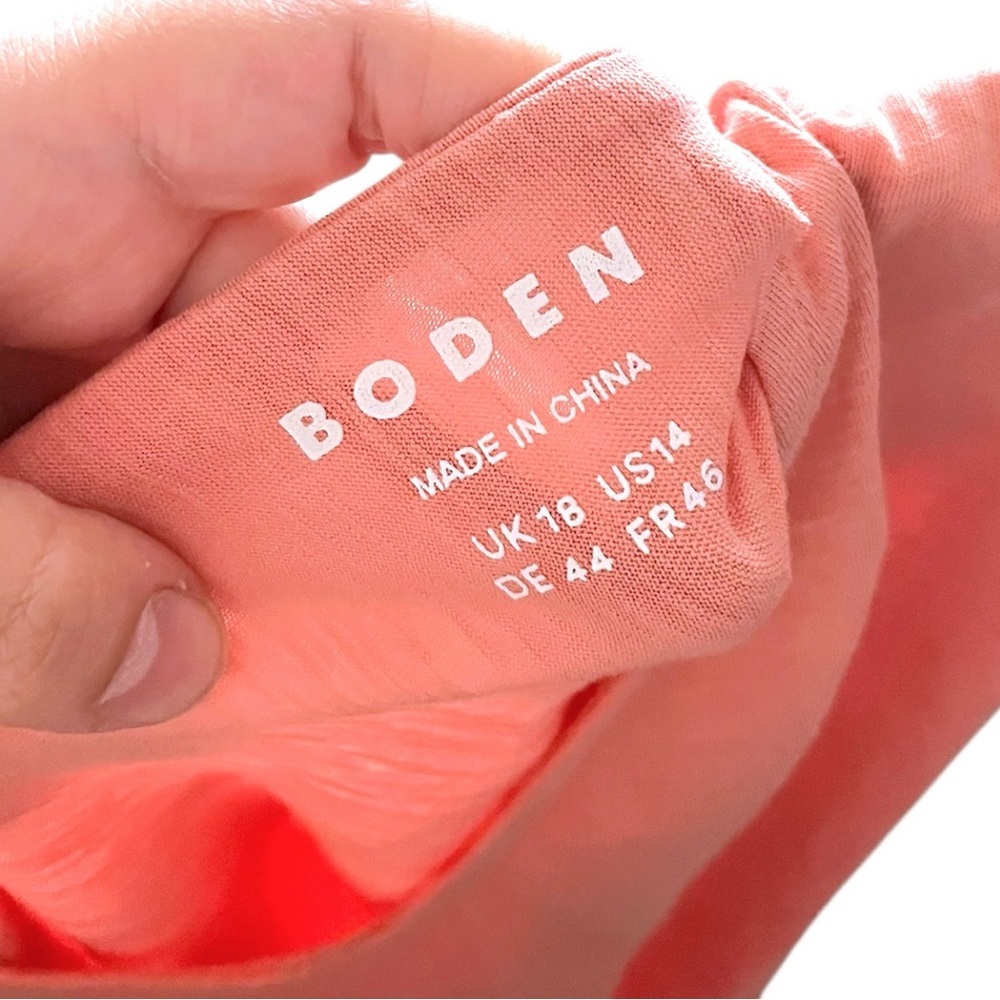 Boden V Neck Coral Short Sleeve Tie Back Boxy Slub Tee Shirt size 14 - Picture 7 of 7